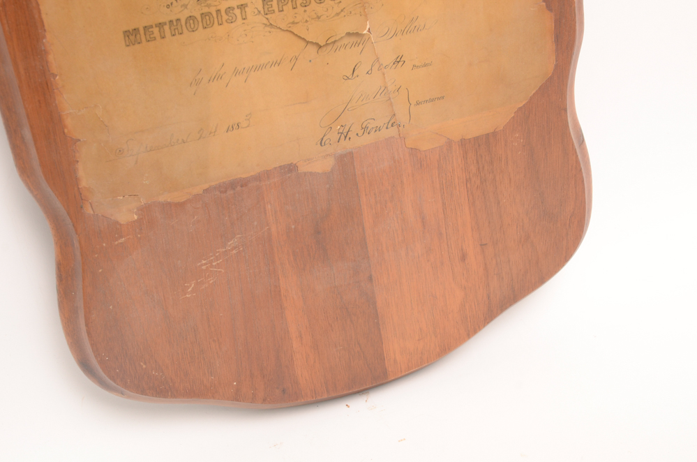 Antique Church Membership Certificate on Plaque