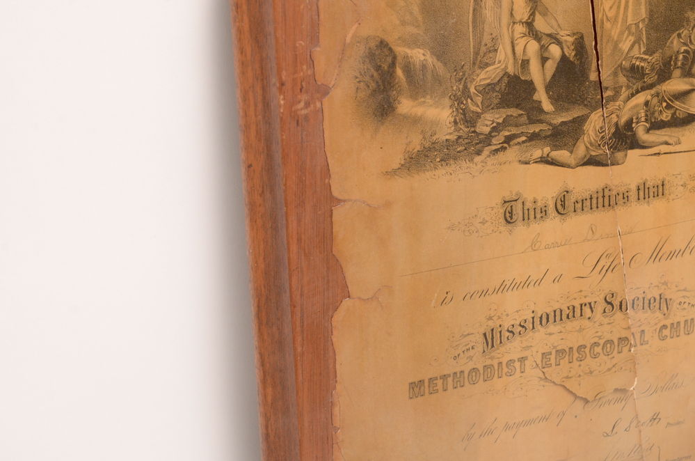 Antique Church Membership Certificate on Plaque