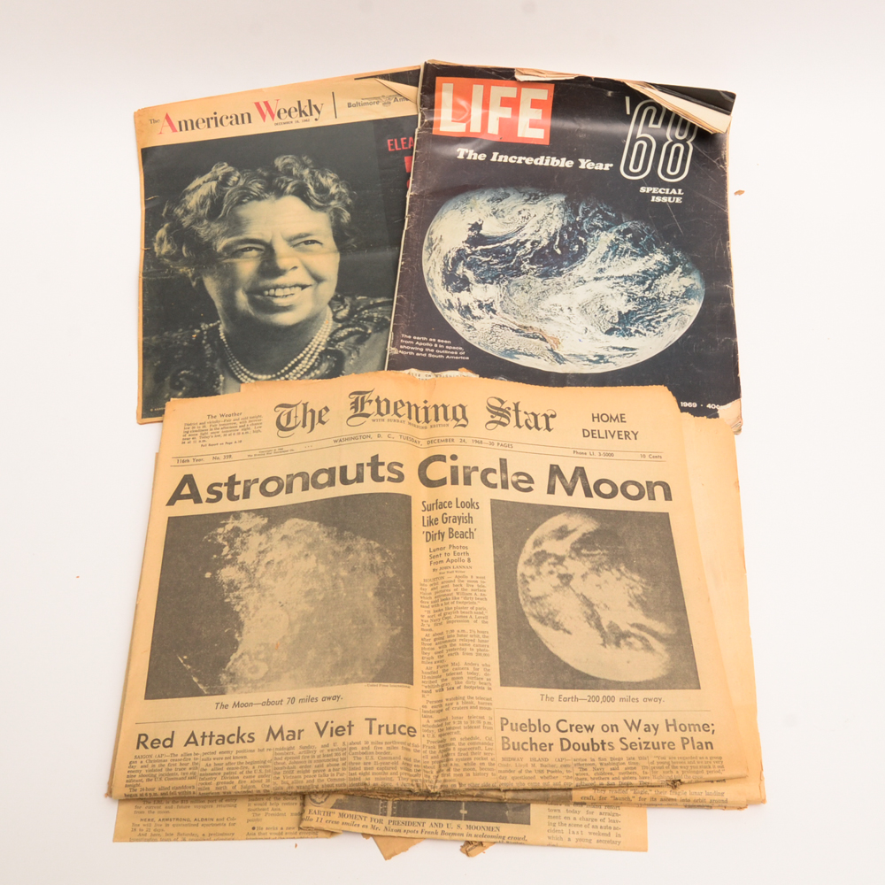 1960s Apollo 8 and Moon Landing Newspapers and LIFE Magazine