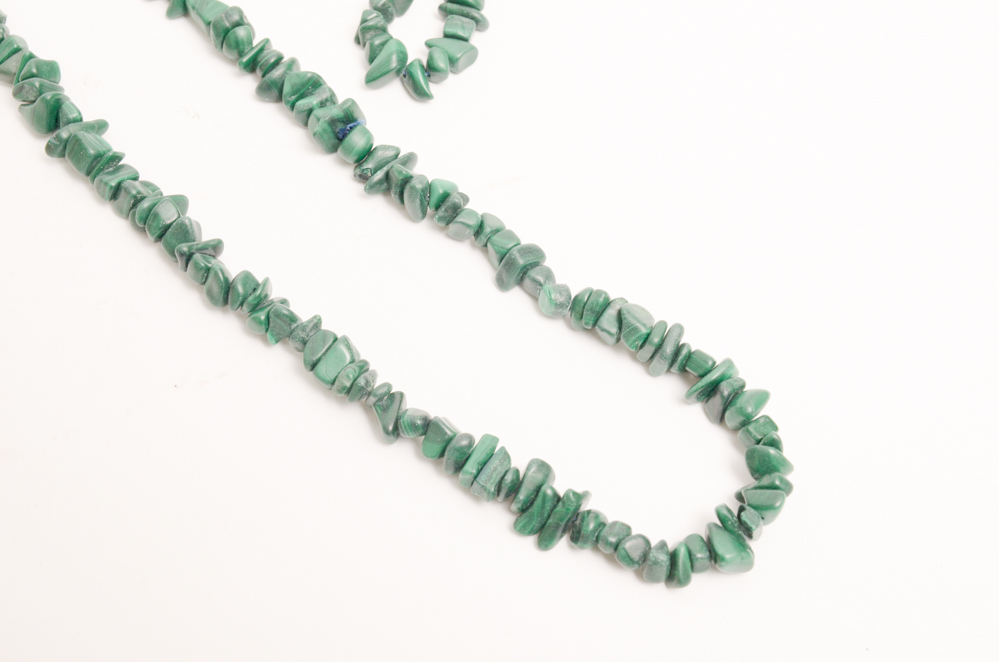 Collection of Carved Stone and Glass Bead Necklaces