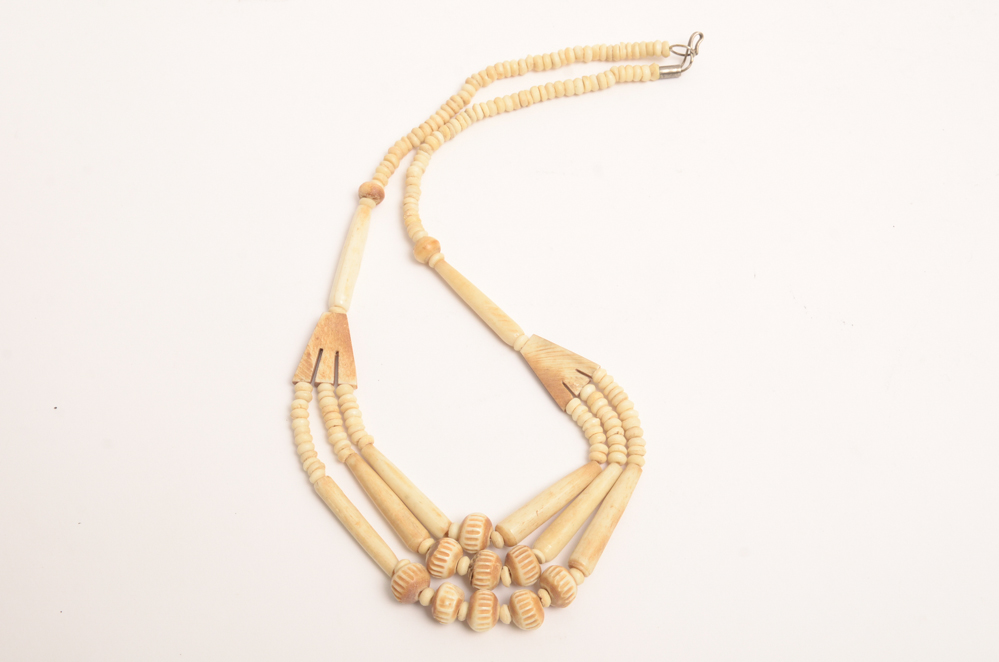 Collection of Carved Stone and Glass Bead Necklaces