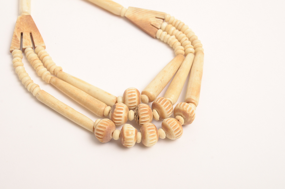 Collection of Carved Stone and Glass Bead Necklaces
