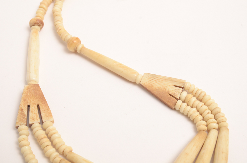 Collection of Carved Stone and Glass Bead Necklaces