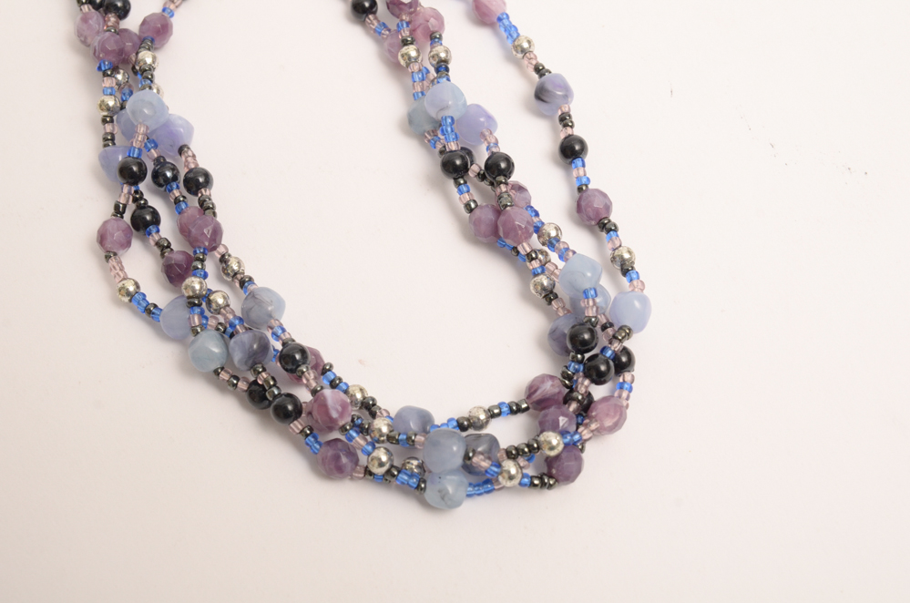 Collection of Carved Stone and Glass Bead Necklaces