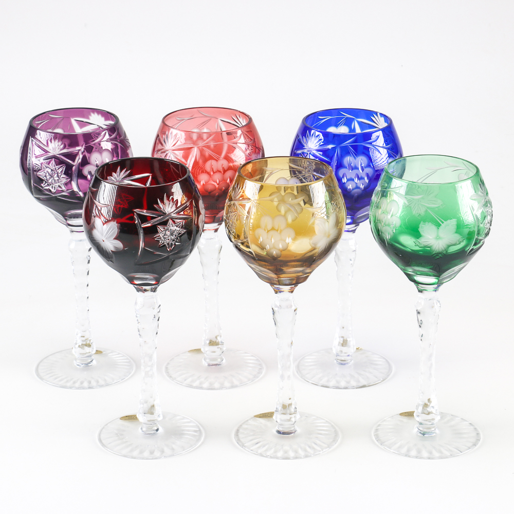 Colorful Set of Six Wine Glasses