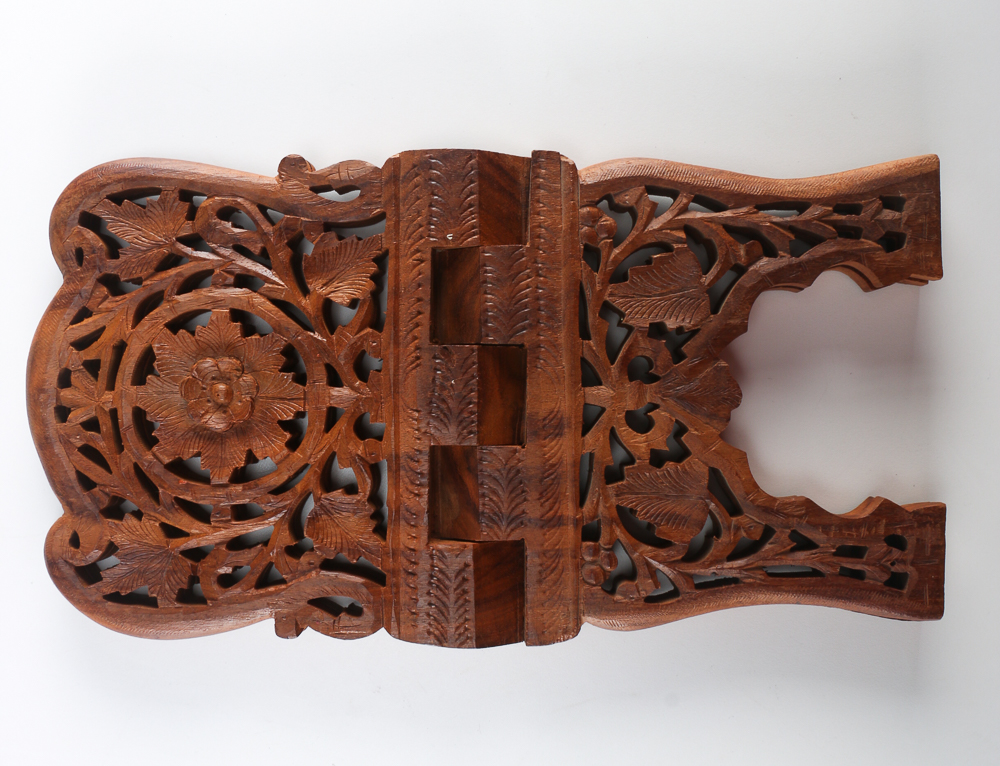 Carved Wood Book Display Stand