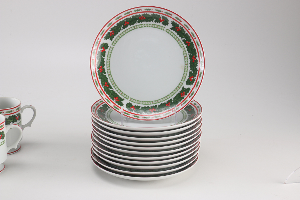 Lefton Holiday Holly Plates and Mugs