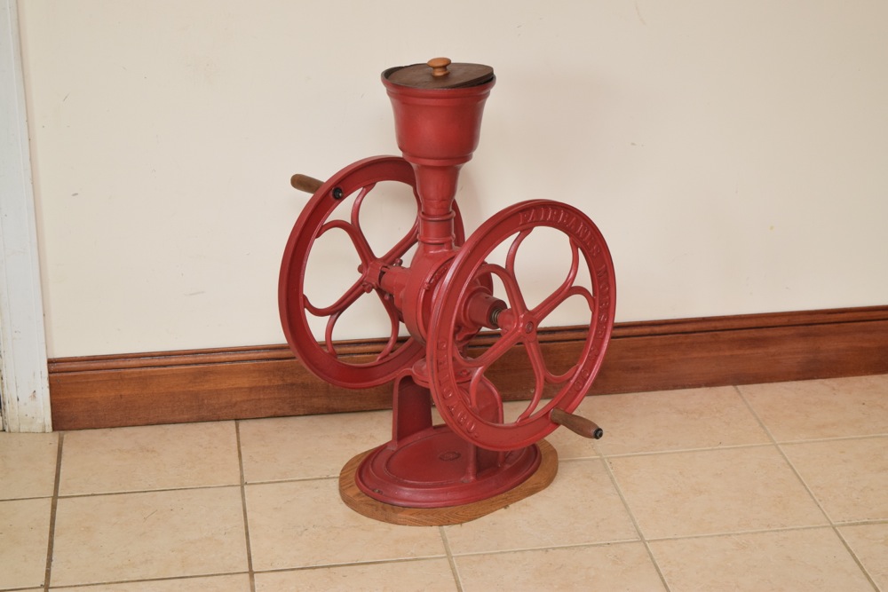 Antique Red Painted Cast Iron Fairbanks Morse & Co. Commercial Coffee Grinder