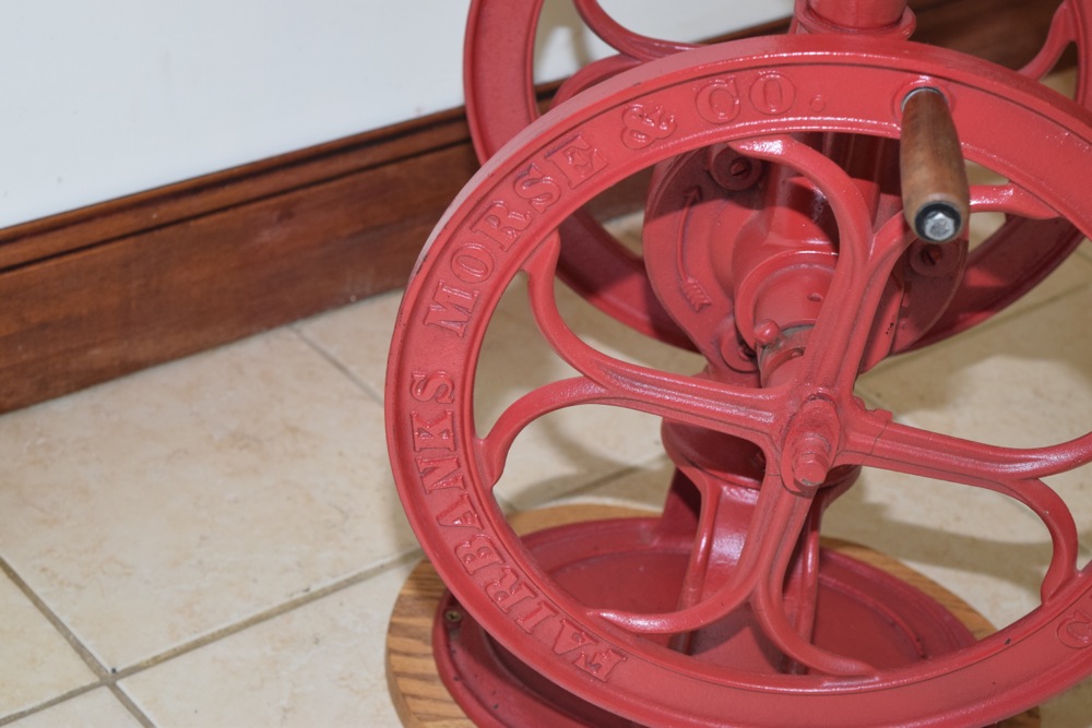 Antique Red Painted Cast Iron Fairbanks Morse & Co. Commercial Coffee Grinder