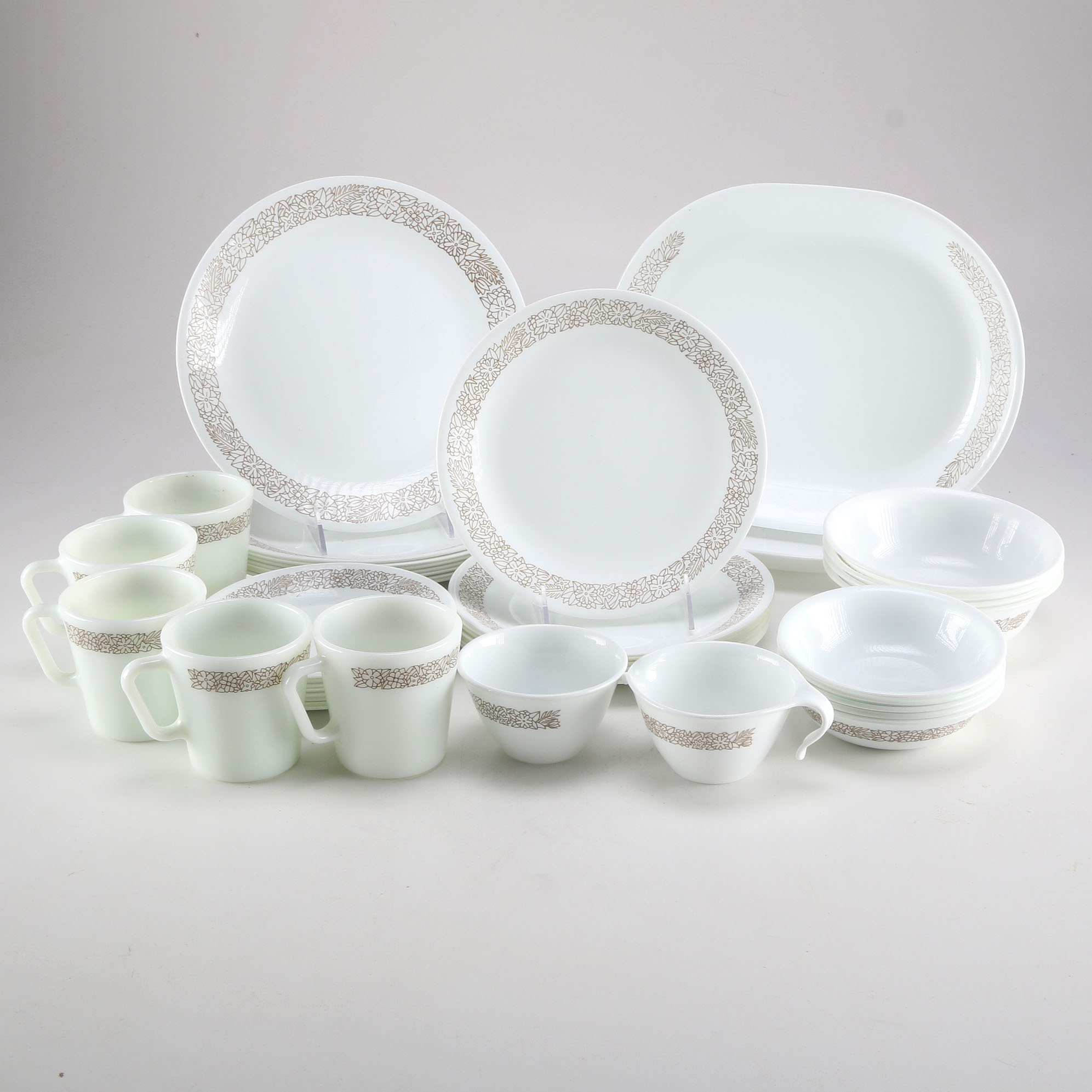 Vintage "Woodland Brown" Corelle and Pyrex Dinnerware