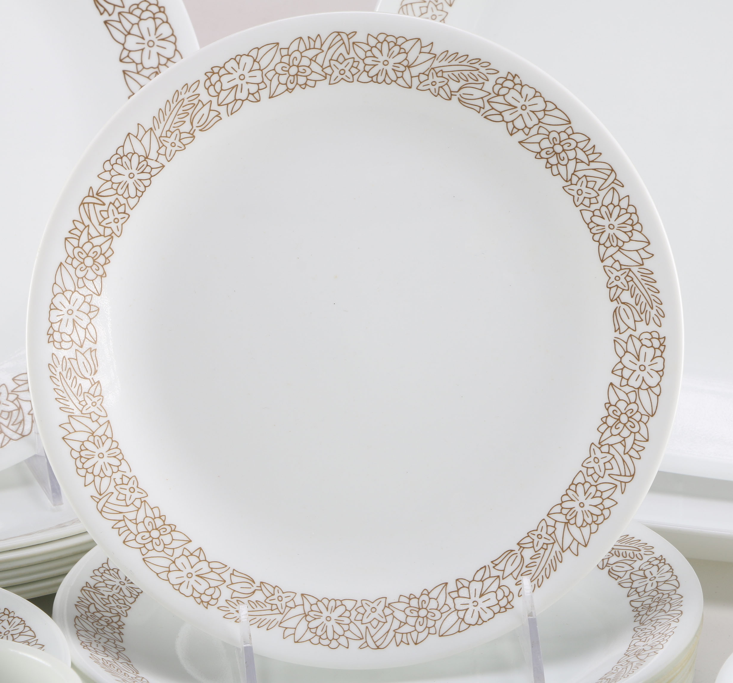 Vintage "Woodland Brown" Corelle and Pyrex Dinnerware