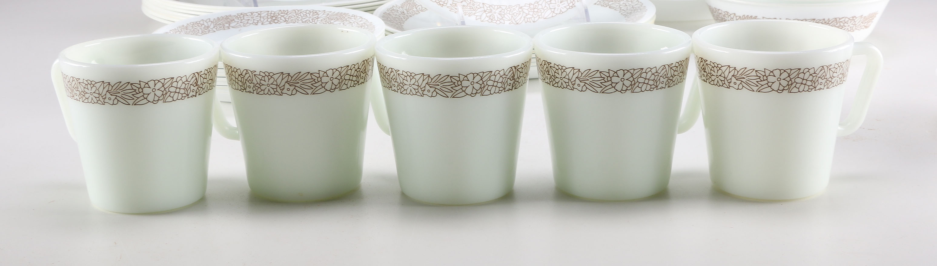 Vintage "Woodland Brown" Corelle and Pyrex Dinnerware