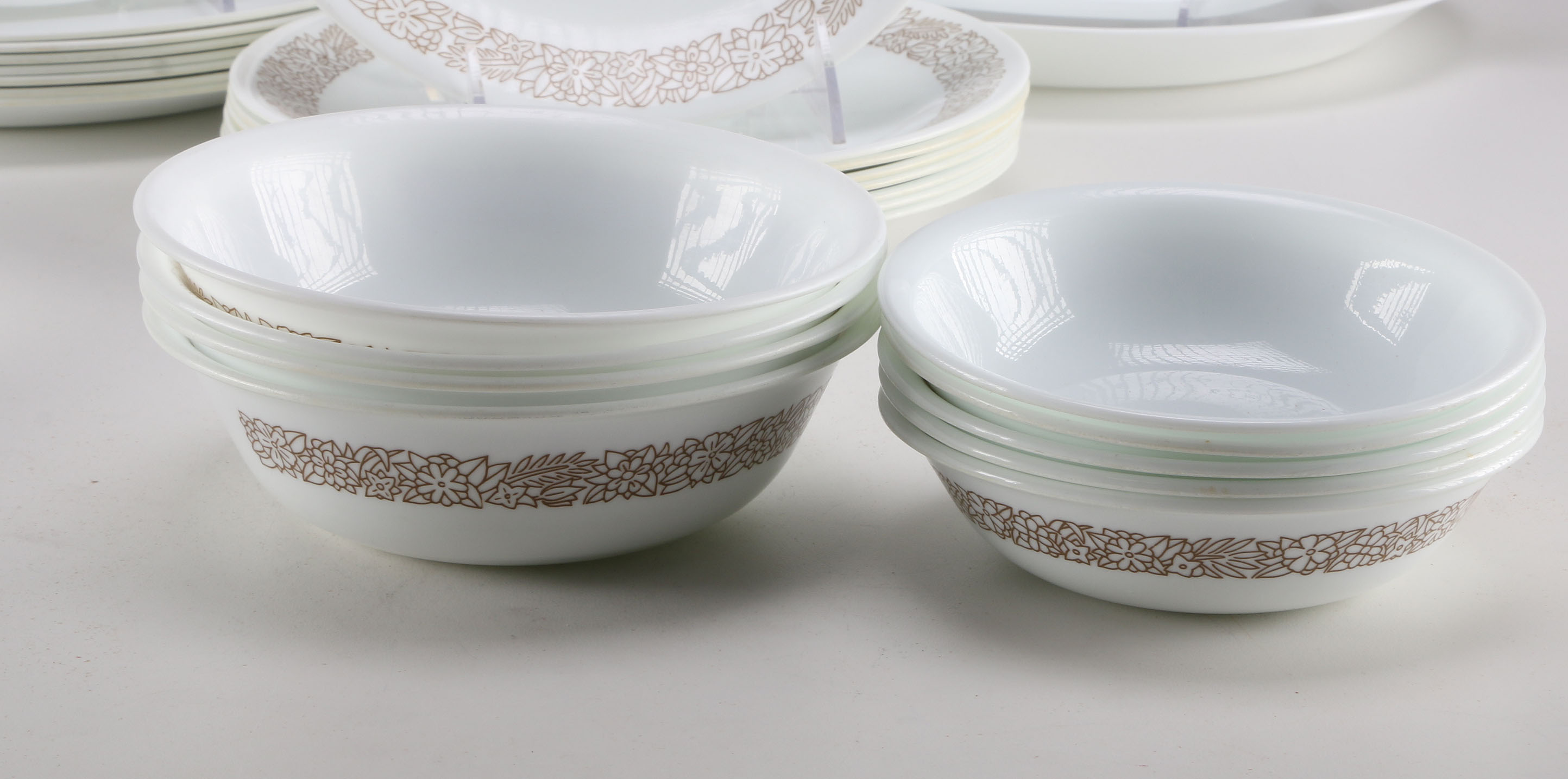 Vintage "Woodland Brown" Corelle and Pyrex Dinnerware