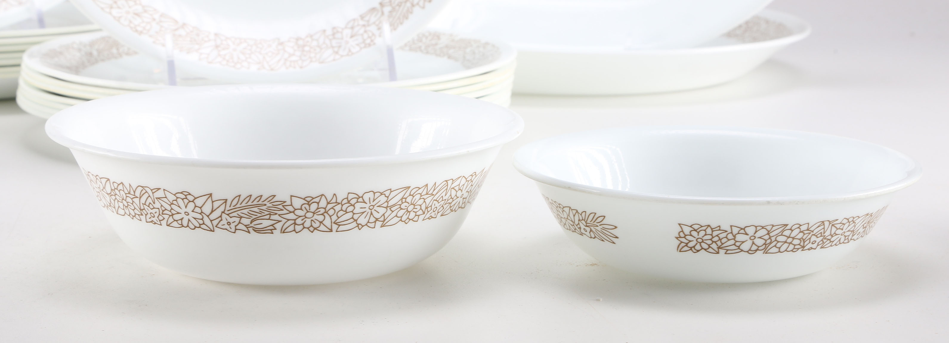 Vintage "Woodland Brown" Corelle and Pyrex Dinnerware