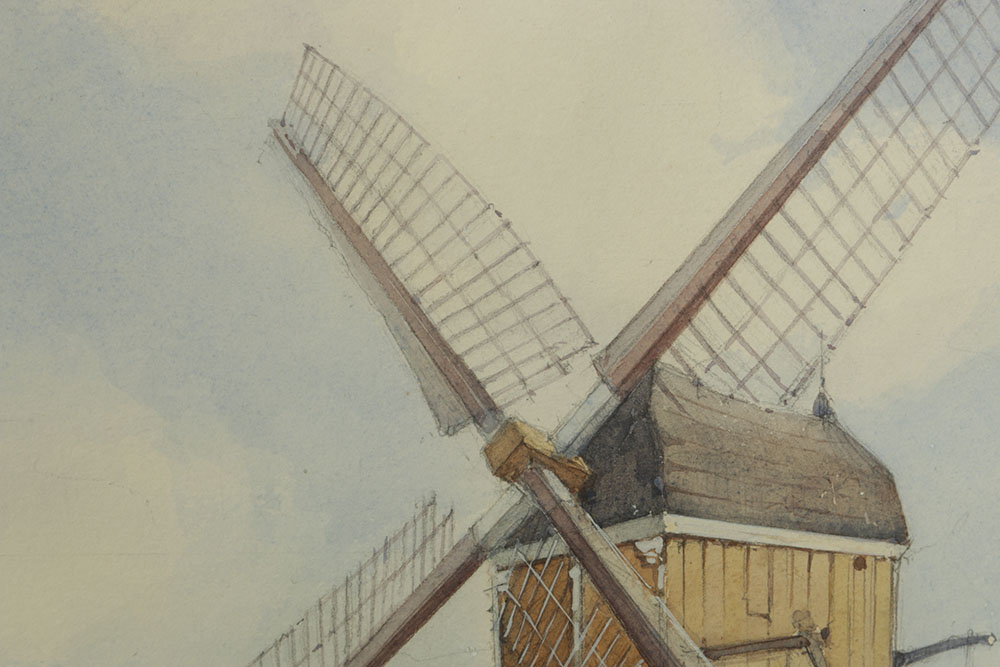 Signed Watercolor of a Windmill by C.A. Bartels