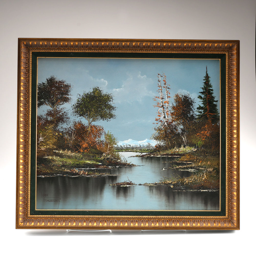 Signed Autumnal Oil on Canvas Landscape by J. Porubszky
