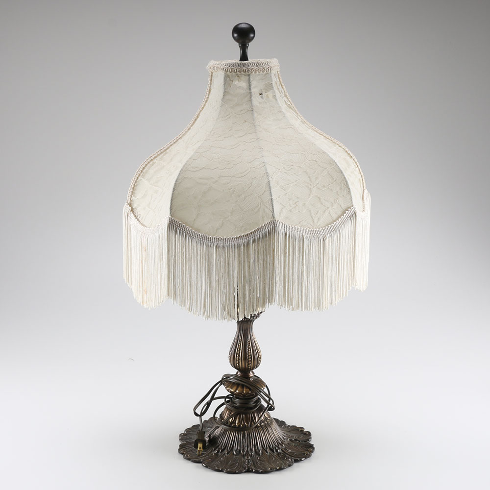 Victorian Style Lamp with Fringed Lace Shade
