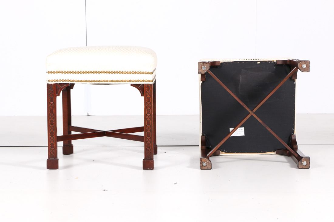 Pair of Hickory Chair White Ottomans