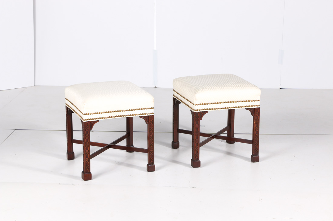 Pair of Hickory Chair White Ottomans