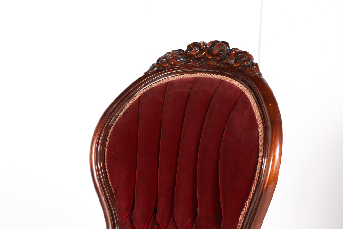 Pair of Burgundy Velvet Victorian Parlor Chairs