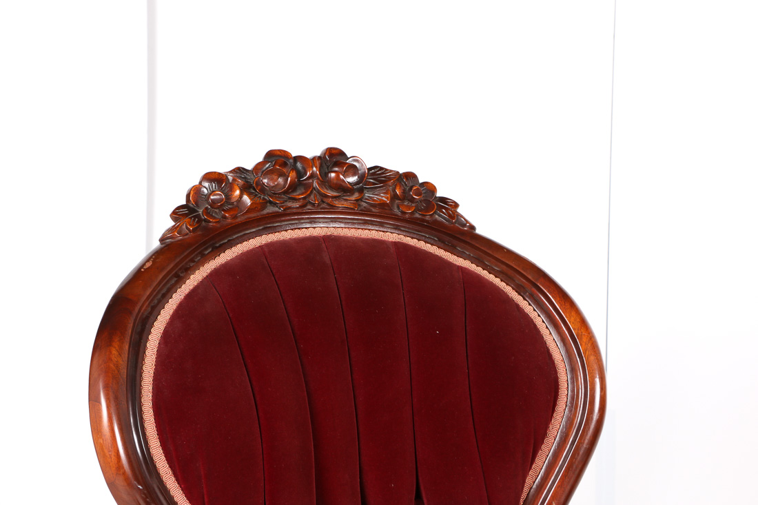 Pair of Burgundy Velvet Victorian Parlor Chairs