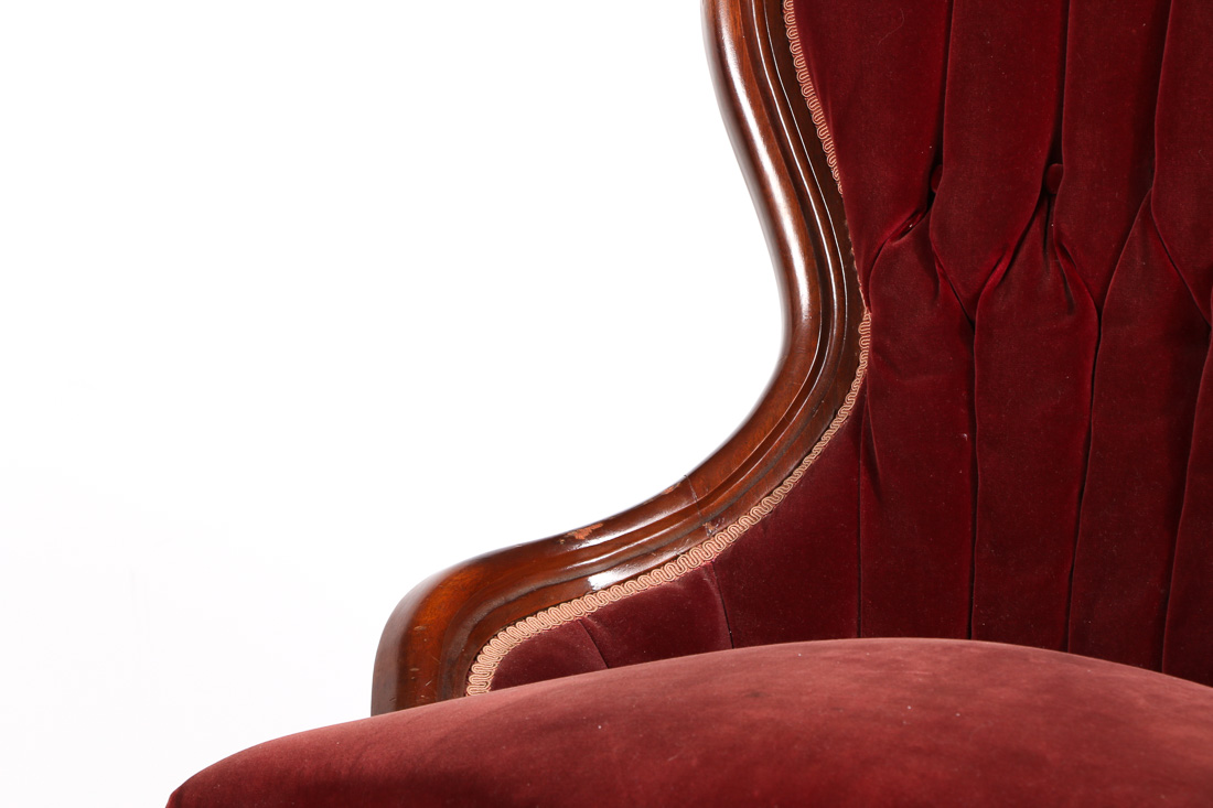 Pair of Burgundy Velvet Victorian Parlor Chairs