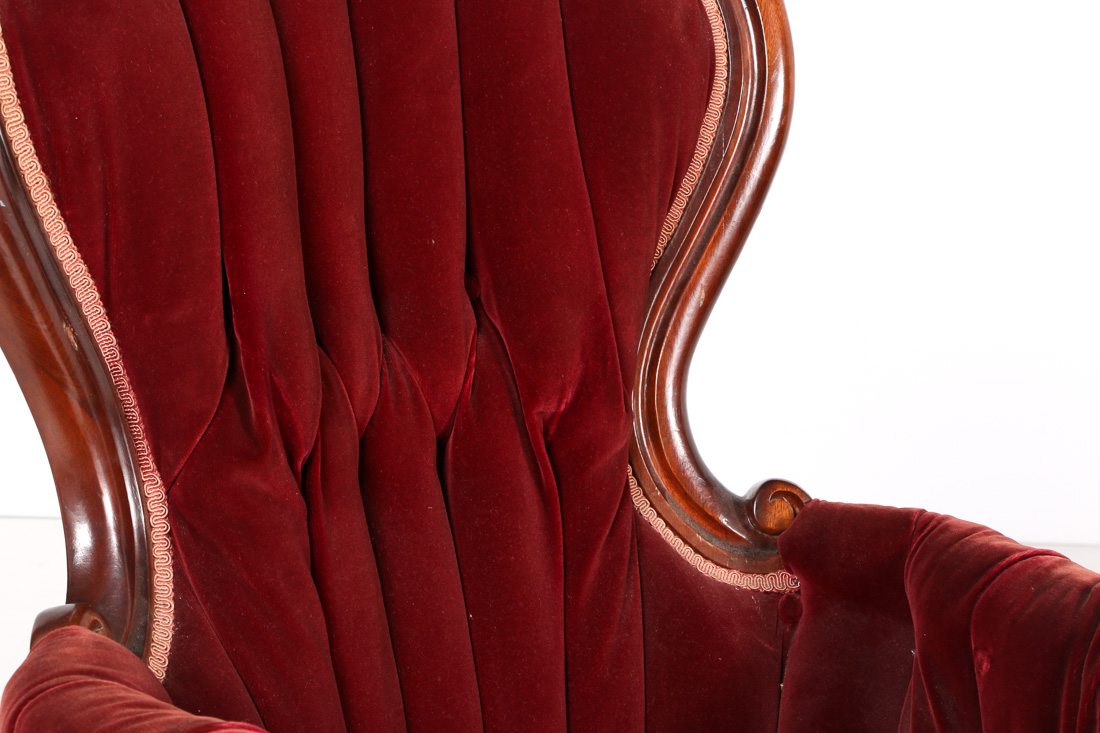 Pair of Burgundy Velvet Victorian Parlor Chairs