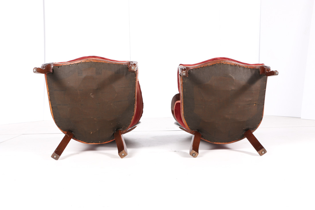 Pair of Burgundy Velvet Victorian Parlor Chairs