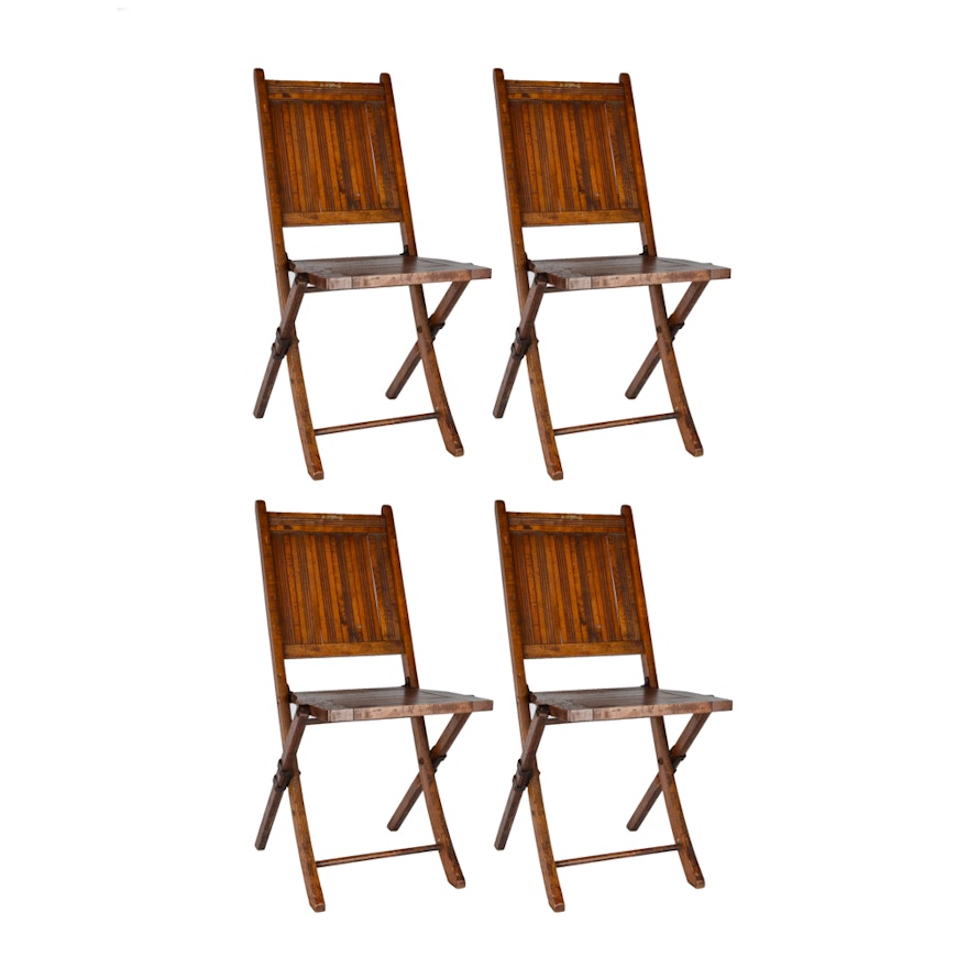 Set of Antique Oak Folding Picnic Chairs