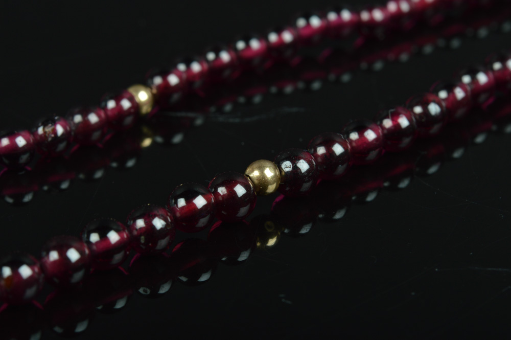 14K Yellow Gold and Garnet Bead Necklace