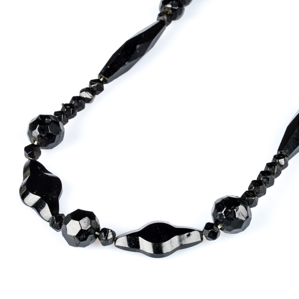 Antique French Jet Carved Beaded Necklace