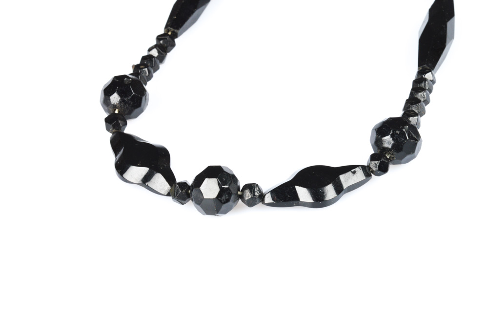 Antique French Jet Carved Beaded Necklace