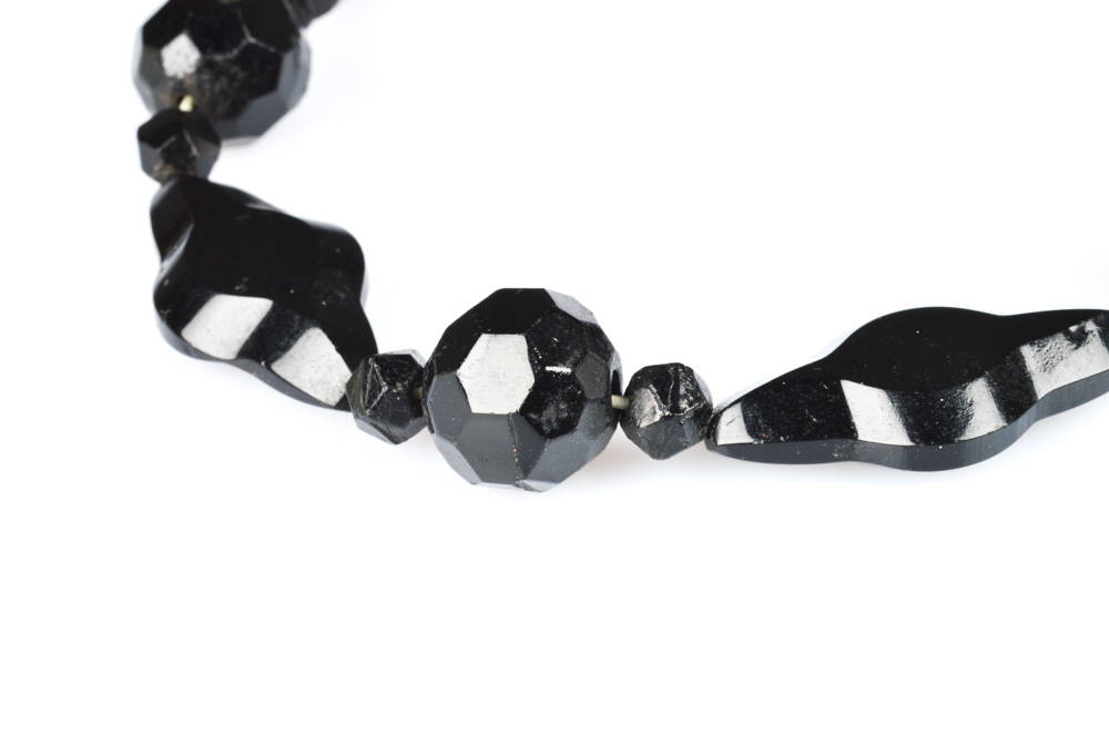 Antique French Jet Carved Beaded Necklace