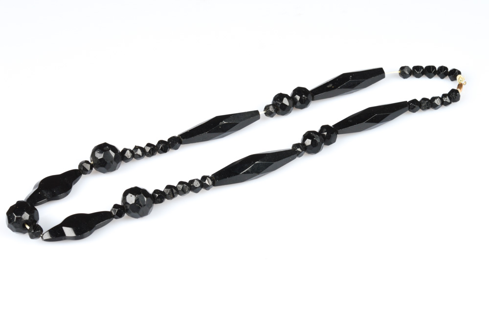 Antique French Jet Carved Beaded Necklace
