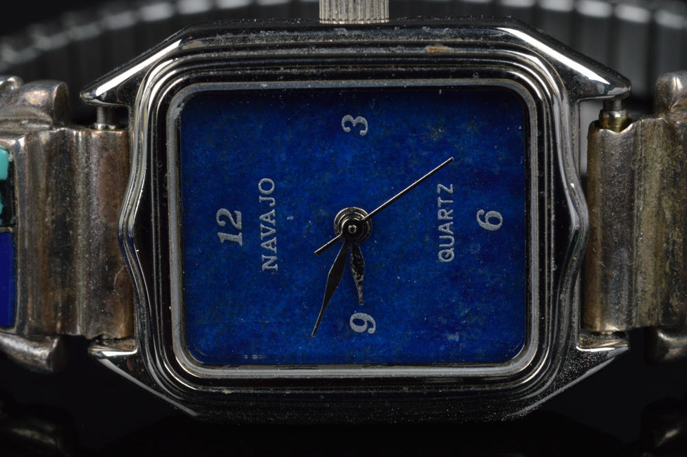 Vintage Navajo Watch with Sterling Silver, Turquoise, and Lapis Lazuli Accents