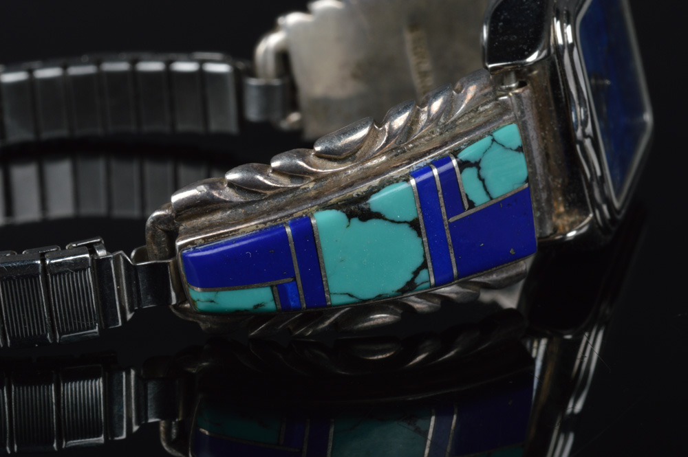Vintage Navajo Watch with Sterling Silver, Turquoise, and Lapis Lazuli Accents