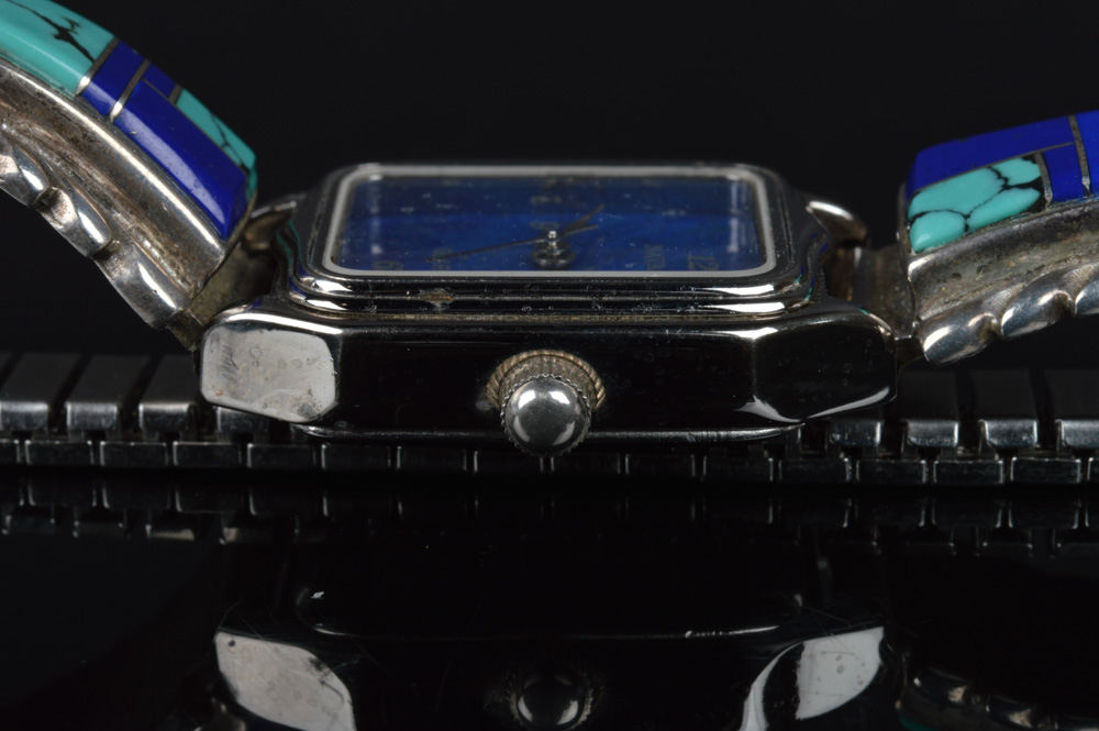 Vintage Navajo Watch with Sterling Silver, Turquoise, and Lapis Lazuli Accents