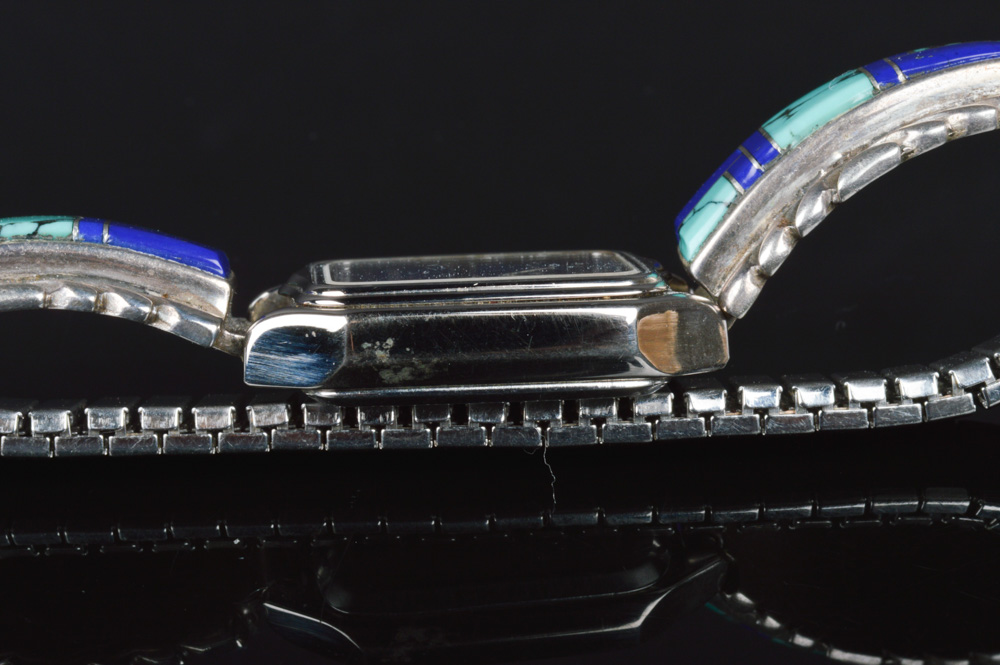 Vintage Navajo Watch with Sterling Silver, Turquoise, and Lapis Lazuli Accents