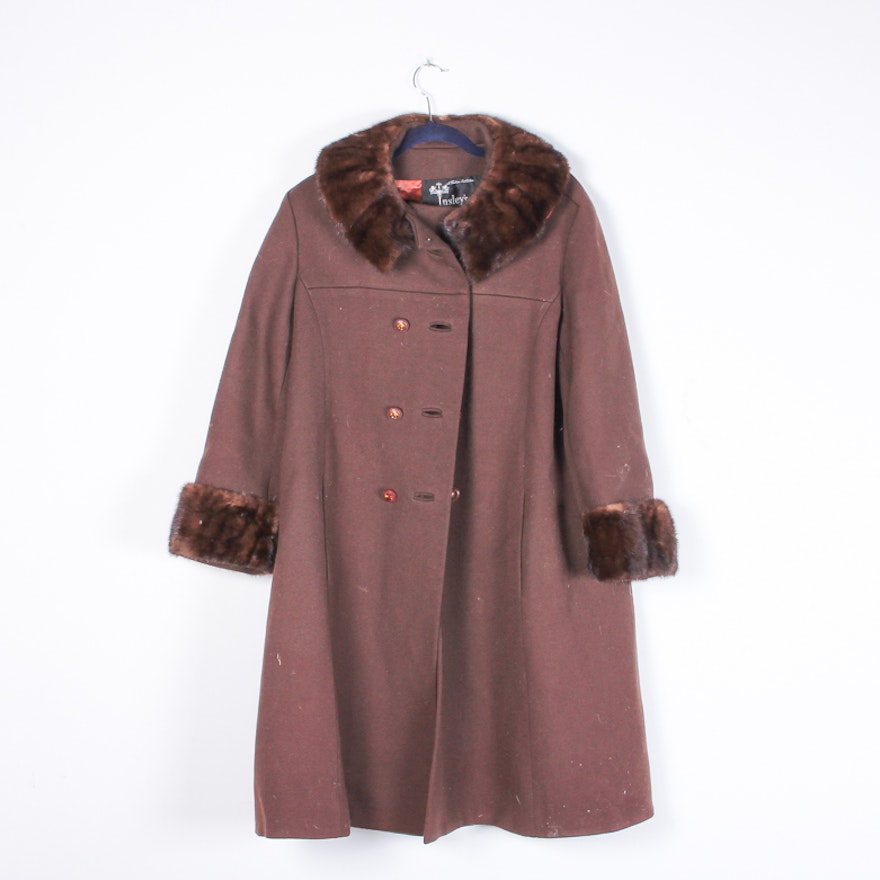 Vintage Insley's Brown Fur Coat with Mink Collar and Cuffs