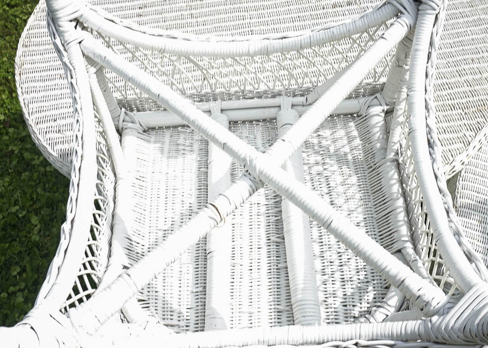 Vintage Victorian Style White Wicker Dining Table and Four Chairs