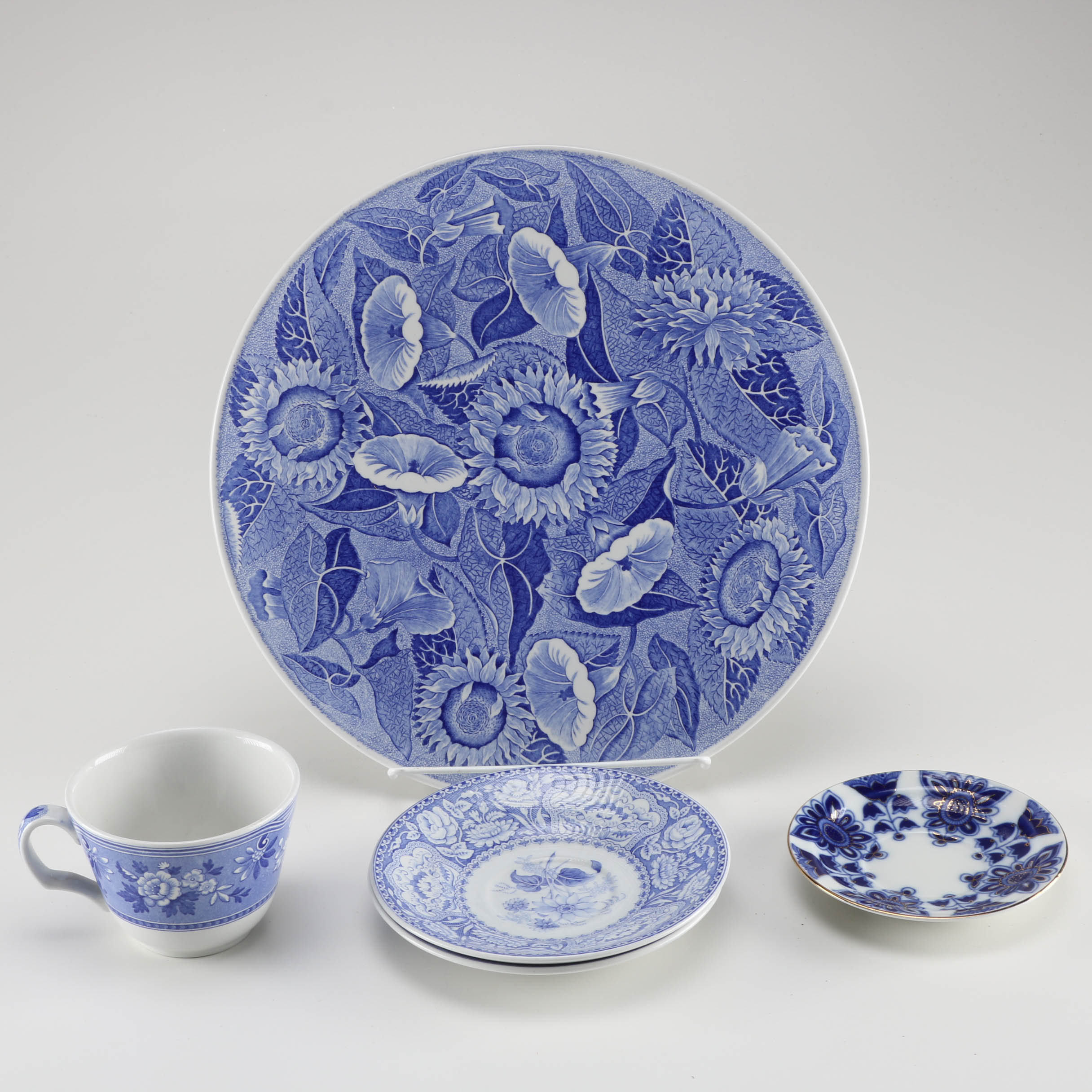 Blue and White Porcelain Plates and Teacup