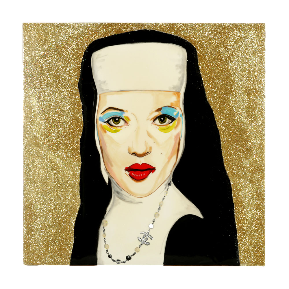Kate Moss Acrylic Portrait Titled "Sister Kate with Chanel Rosary"