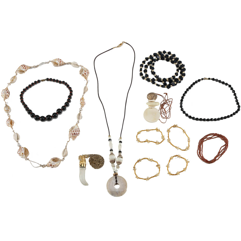 Assortment of Shell and Wood Jewelry