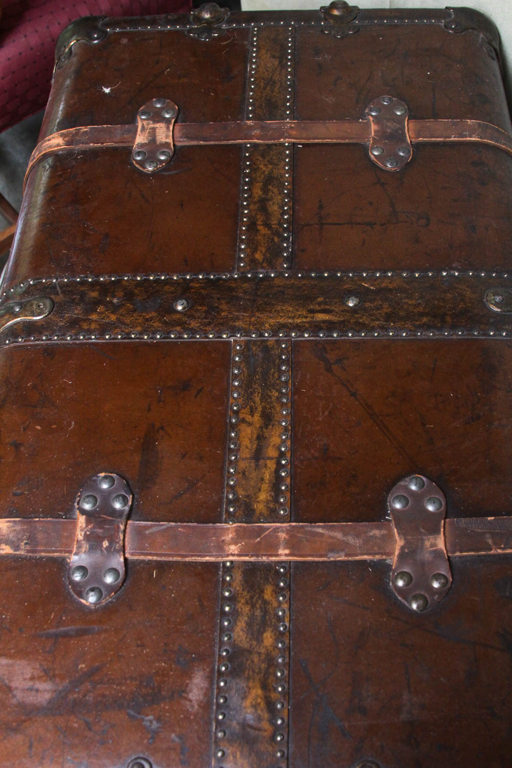Antique H.W. Rountree & Bro. Leather Steamer Trunk