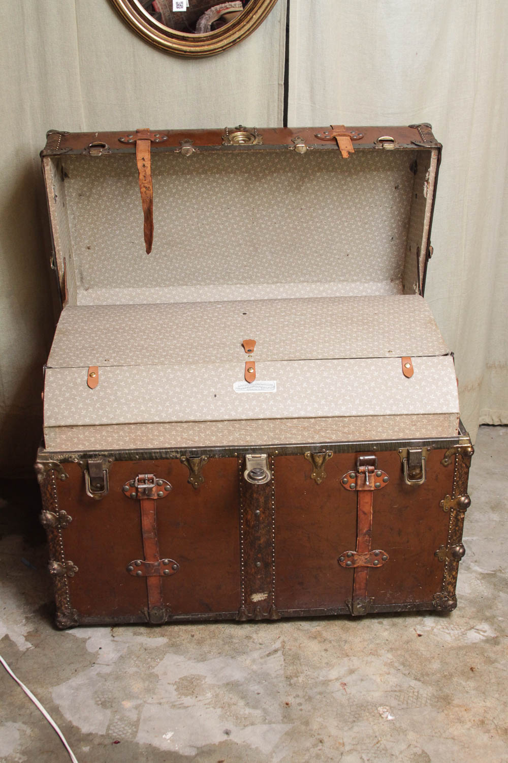 Antique H.W. Rountree & Bro. Leather Steamer Trunk