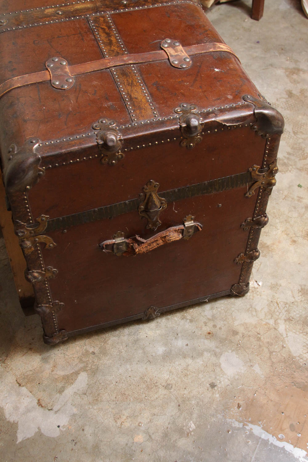 Antique H.W. Rountree & Bro. Leather Steamer Trunk