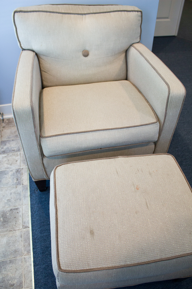 Ethan Allen Upholstered Chair and Ottoman