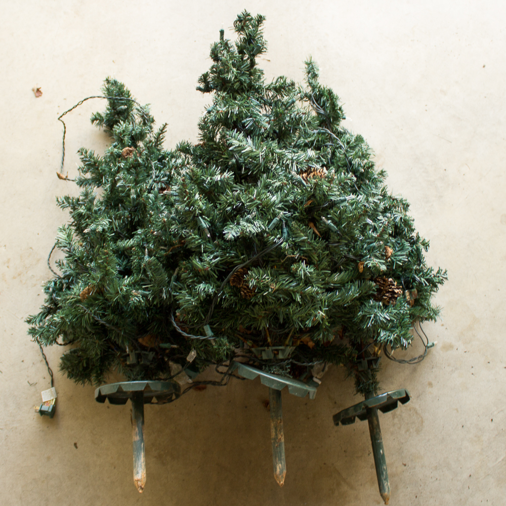 Three Outdoor Pathway Christmas Trees