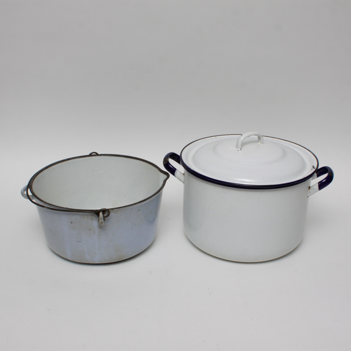 Vintage Pair of Enamelware Pots
