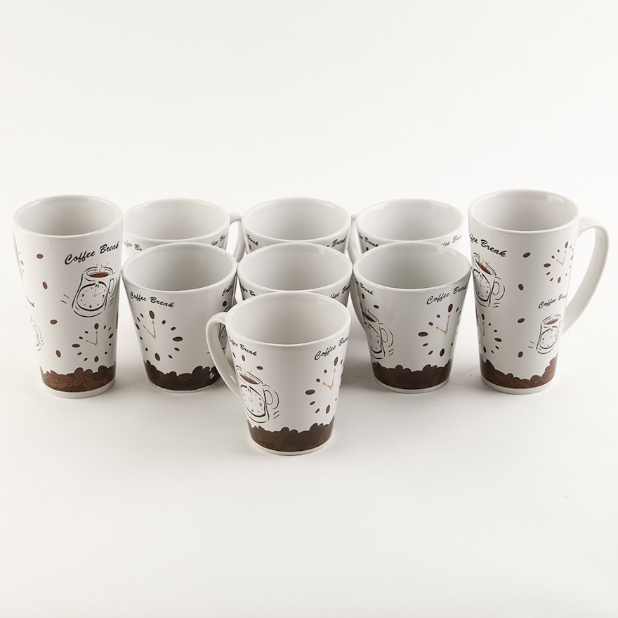Set of Nine "Coffee Break" Coffee Mugs by Trisa